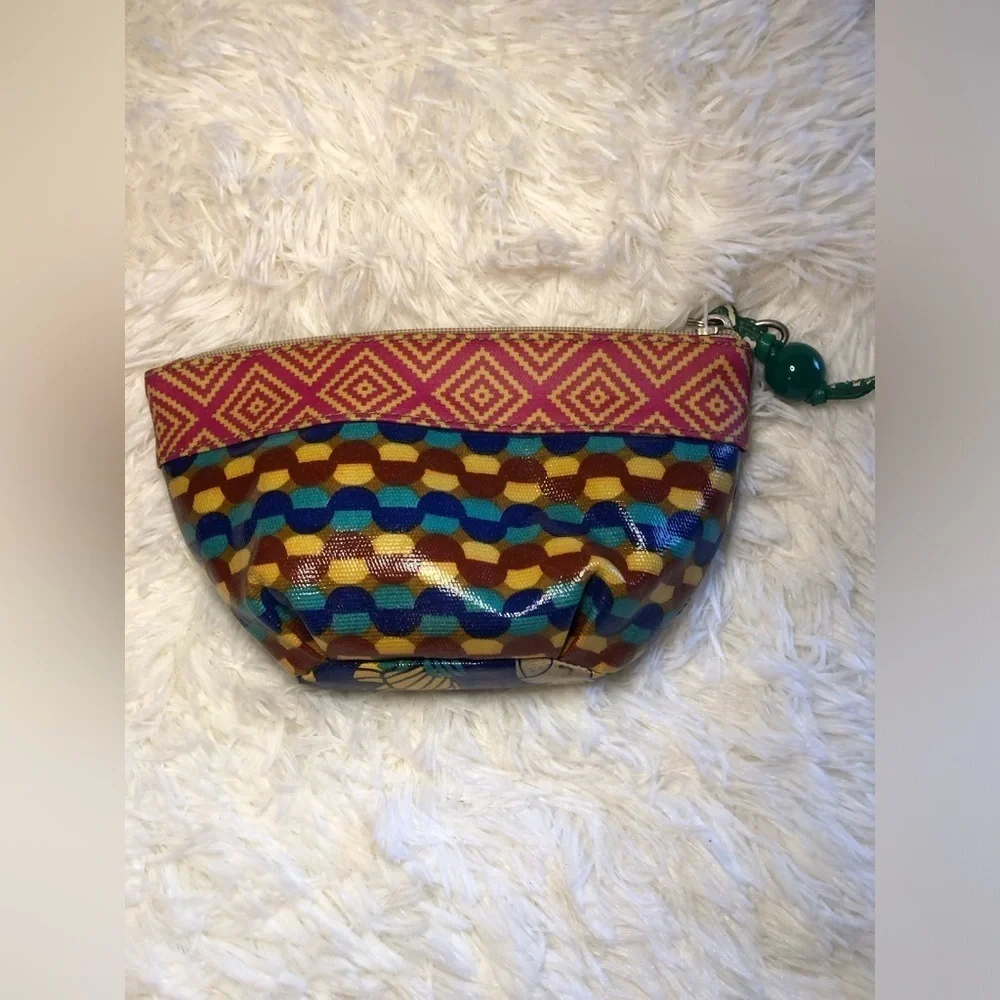 Fossil Blue Elephant Pattern Pouch with Pink Trim